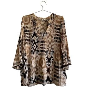 Nicola Satin Size L Blouse. Beautiful Chic Sheer Pattern Bell Sleeve Oversized